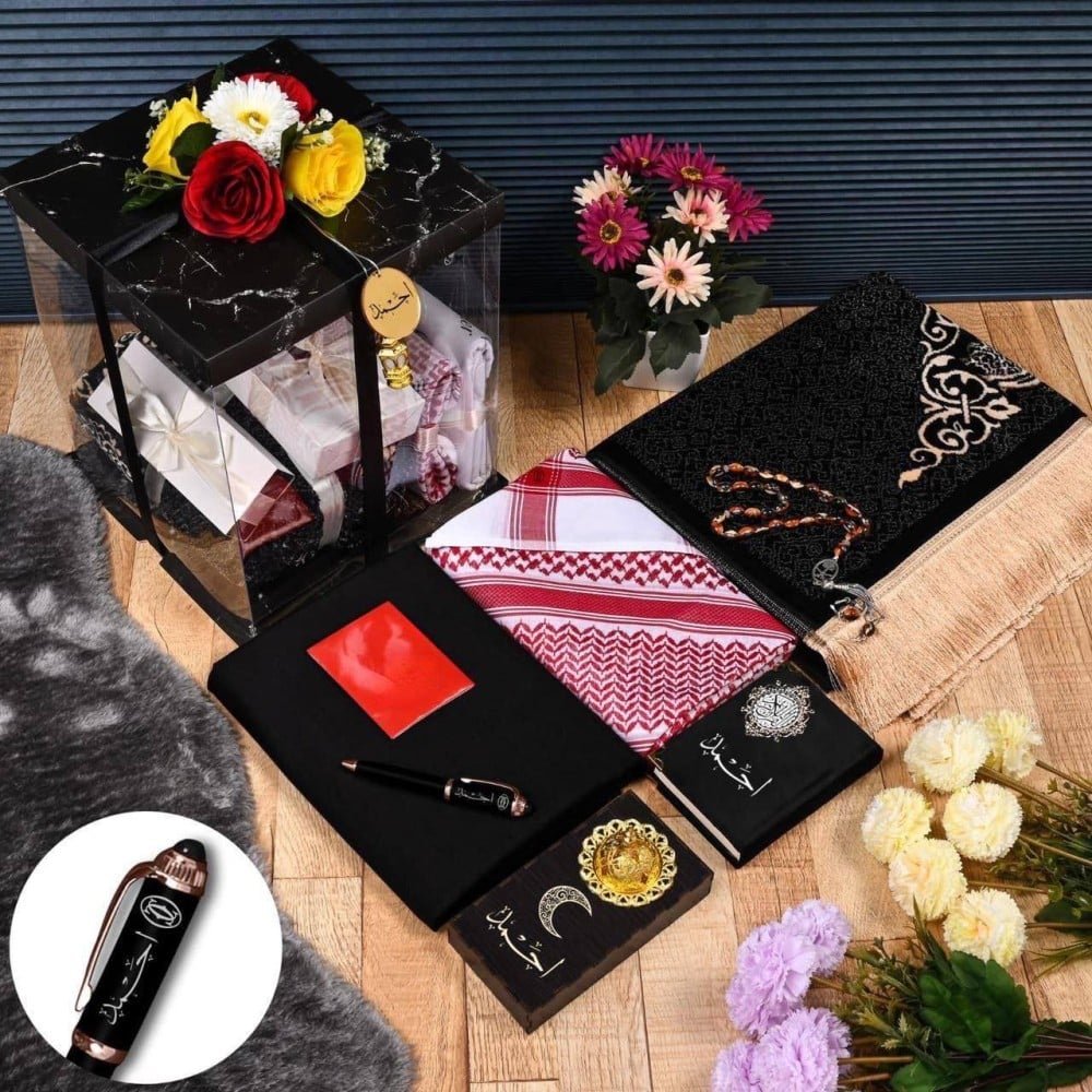 بوكس هدية رجالي فاخر رمضانية  – هدية أنيقة مع شماغ ومستلزمات صلاة