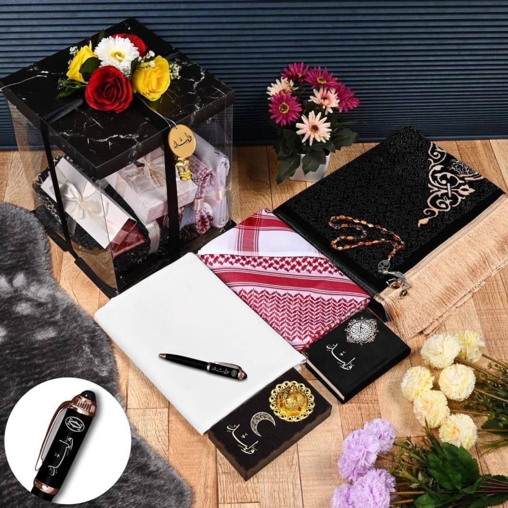 بوكس هدية رجالي فاخر رمضانية  – هدية أنيقة مع شماغ ومستلزمات صلاة
