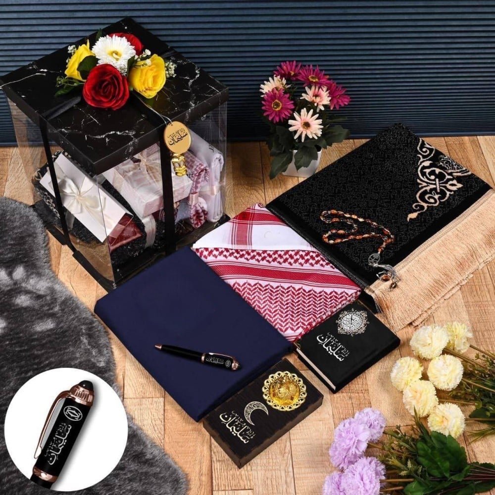 بوكس هدية رجالي فاخر رمضانية  – هدية أنيقة مع شماغ ومستلزمات صلاة