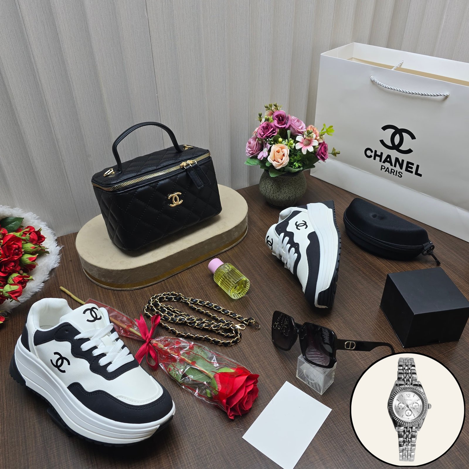 بوكس هدايا نسائي فاخر | شنطة، شوز، ساعة، عطر وإكسسوارات راقية