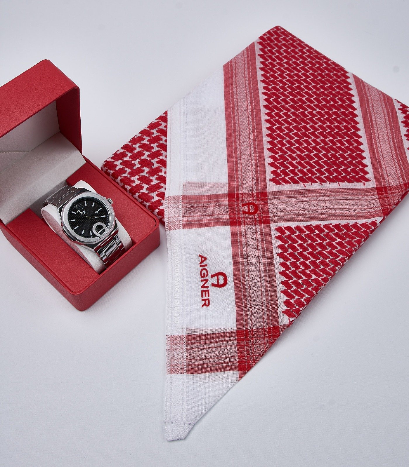 طقم هدية رجالية فاخرة – شماغ أقنر مع ساعة أنيقة | هدية رسمية مميزة