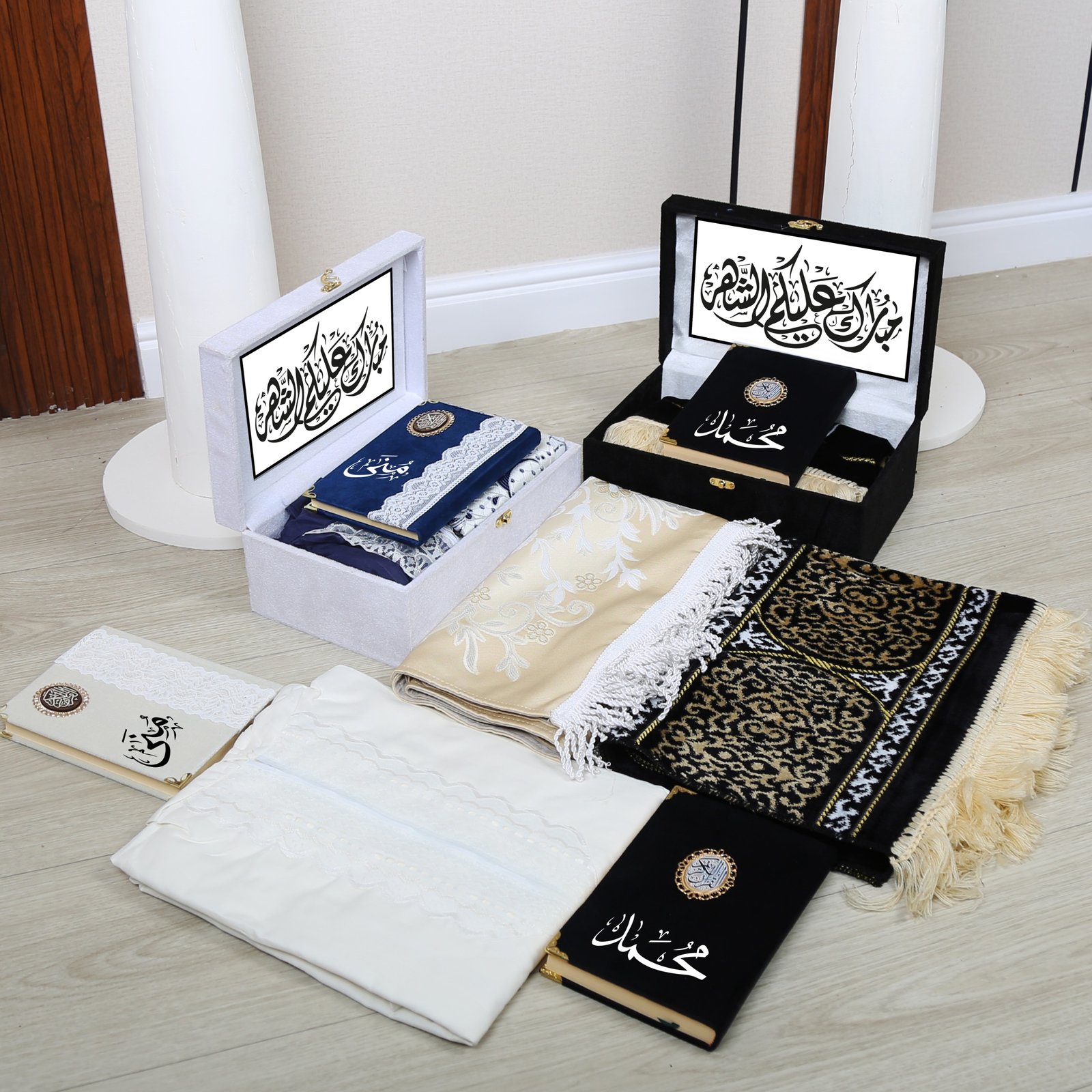 بوكس  طقم صلاة رجالي ونسائي مع مصاحف مخصصة – هدية رمضان مثالية