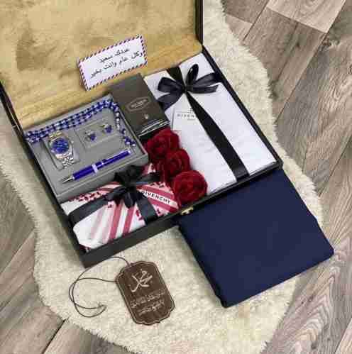 بوكس هدية عيد رجالي فاخر – طقم جفنشي مع شماغ وإكسسوارات أنيقة